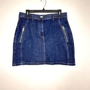 Pilcro‎ Anthropologie Denim Mini Skirt Women's Sz US 12 Dark Wash Zip Pockets
